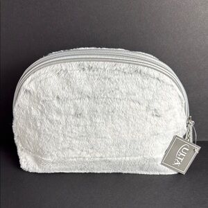 Ulta Beauty ☀️ fuzzy‎ plush grey large makeup bag NWT